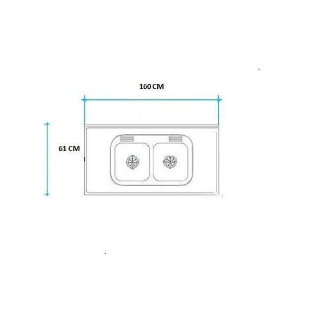 Imagen de Mesada 160cm JOHNSON ac.304 c/resp.sin aguj.c/pileta dob c-37 c