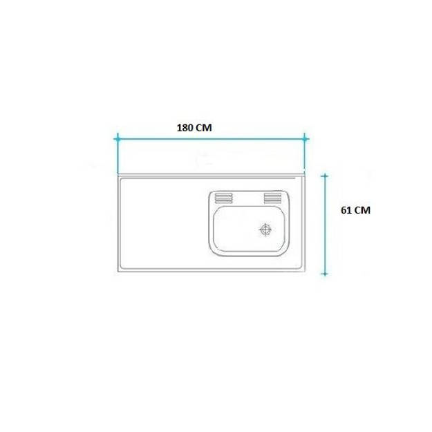 Imagen de Mesada 180cm JOHNSON ac.304 c/resp.sin aguj.c/pileta sim z-52 d