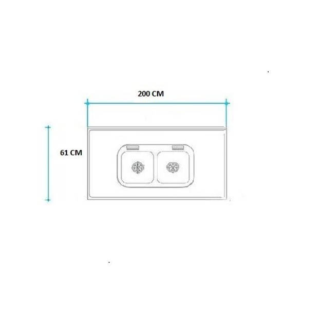 Imagen de Mesada 200cm JOHNSON ac.304 c/resp.sin aguj.c/pileta dob c-37 c