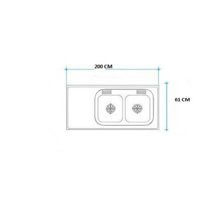 Imagen de Mesada 200cm JOHNSON ac.304 c/resp.sin aguj.c/pileta dob c-37 d