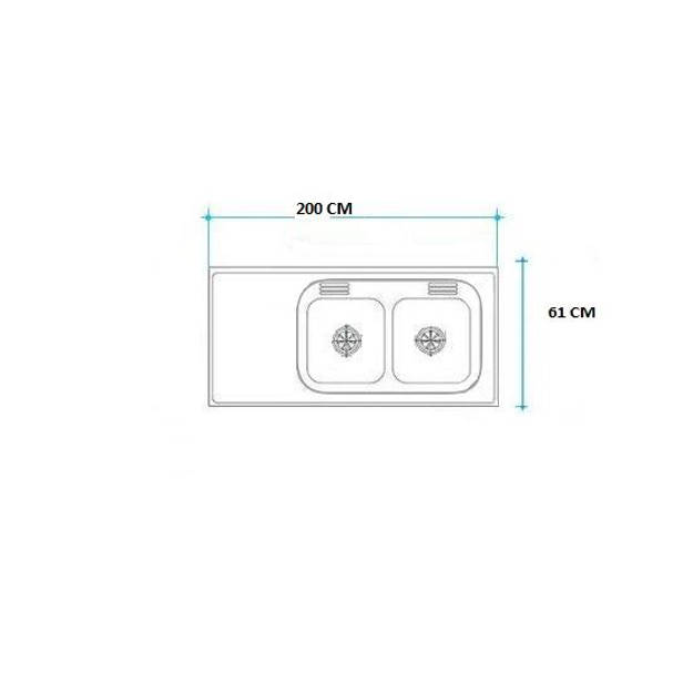 Imagen de Mesada 200cm JOHNSON ac.304 c/resp.sin aguj.c/pileta dob c-37 d