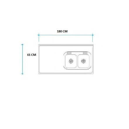 Imagen de Mesada 180cm JOHNSON ac.304 c/resp.sin aguj.c/pileta dob c-37 d