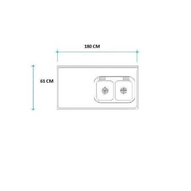 Imagen de Mesada 180cm JOHNSON ac.304 c/resp.sin aguj.c/pileta dob c-37 d