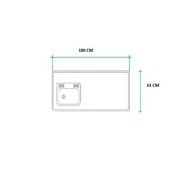 Imagen de Mesada 180cm JOHNSON ac.304 c/resp.sin aguj.c/pileta sim z-52 i