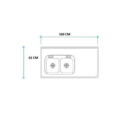 Imagen de Mesada 160cm JOHNSON ac.304 c/resp.sin aguj.c/pileta dob c-37 i