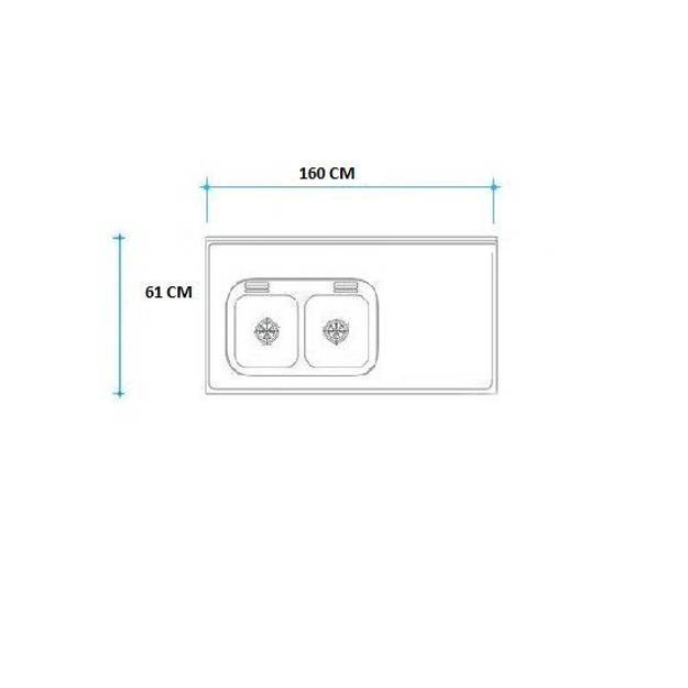 Imagen de Mesada 160cm JOHNSON ac.304 c/resp.sin aguj.c/pileta dob c-37 i