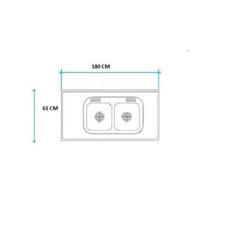 Imagen de Mesada 180cm JOHNSON ac.304 c/resp.sin aguj.c/pileta dob c-37 c