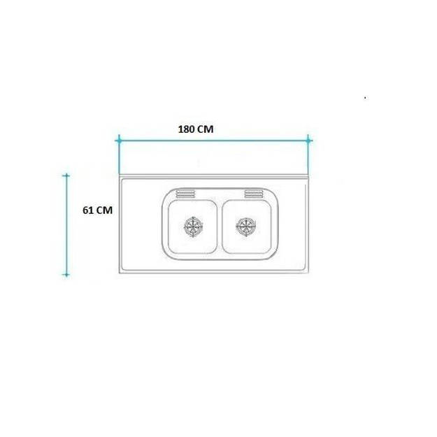 Imagen de Mesada 180cm JOHNSON ac.304 c/resp.sin aguj.c/pileta dob c-37 c