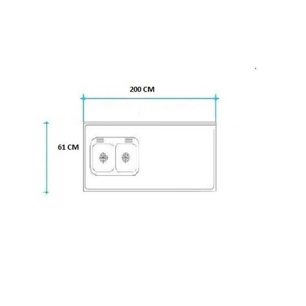 Imagen de Mesada 200cm JOHNSON ac.304 c/resp.sin aguj.c/pileta dob c-37 i