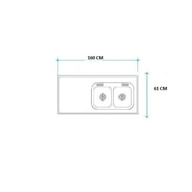 Imagen de Mesada 160cm JOHNSON ac.304 c/resp.sin aguj.c/pileta dob c-37 d
