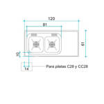 Imagen de Mesada 120cm JOHNSON ac.304 c/resp.sin aguj.c/pileta dob c-28 i