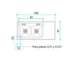 Imagen de Mesada 160cm JOHNSON ac.304 c/resp.sin aguj.c/pileta dob c-37 d