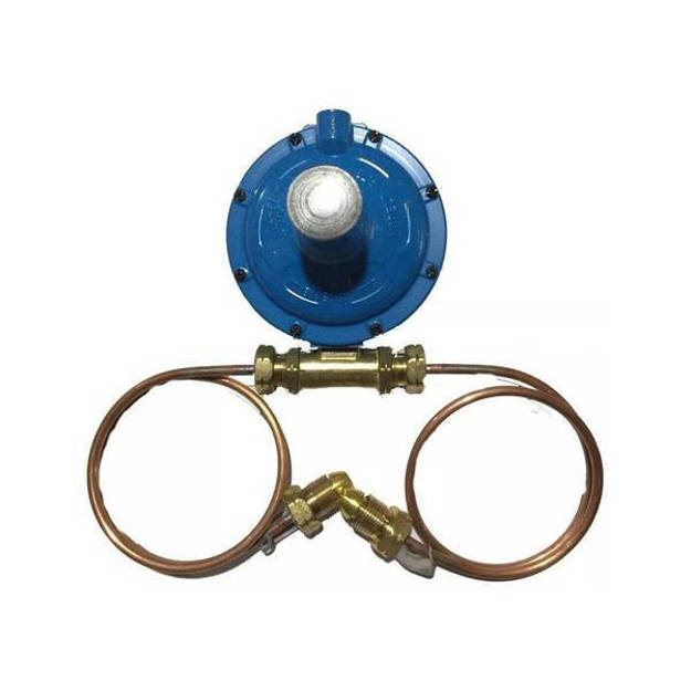 Imagen de Regulador con 2 flexibles para dos tubos gas envasado PAZ