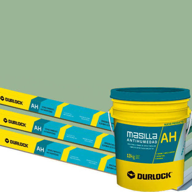 Imagen de 3 Placas revestimiento Antihumedad 120 x 260 cm (e= 12,5mm) + 1 Masilla AH balde x 13kg. DURLOCK