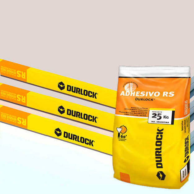 Imagen de 3 Placas yeso revoque seco 120x260 12,5mm + 1 Adhesivo x 25 kg. DURLOCK