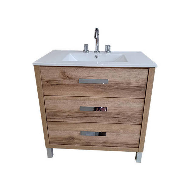 Imagen de Vanitory CAMPI Zamba 80 c/patas- Roble Verona c/mesada loza 3 Ag