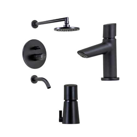 Imagen de Monocomando FV Cilindra Negro Mate Ducha + Lavatorio + Bidet