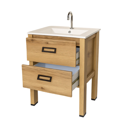 Imagen de Vanitory CAMPI Folk Roble Verona con patas 60cm c/mesada loza 1Ag