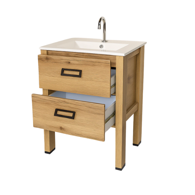 Imagen de Vanitory CAMPI Folk Roble Verona con patas 60cm c/mesada loza 1Ag