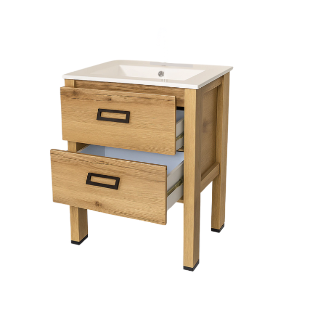 Imagen de Vanitory CAMPI Folk Roble Verona con patas 60cm c/mesada loza 3Ag