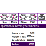 Imagen de EXPANMETAL acero 1.00 x3.00 mt. 250.16 4.00 kg/m2 cod.02639