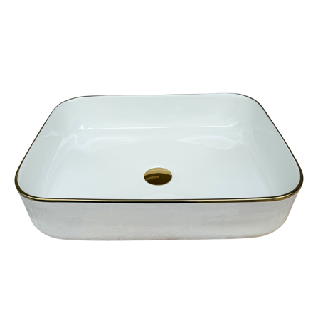 Imagen de Bacha RHAYPIC 50x39x13cm. blanco y dorado c/sopapa 9391B E-178