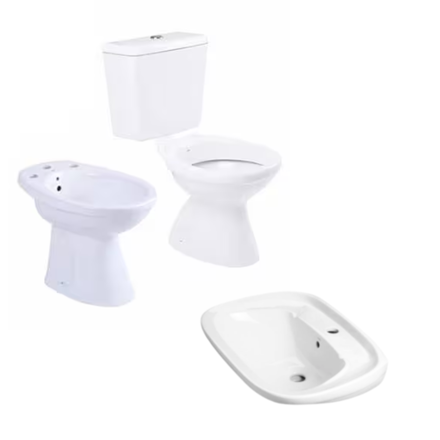 Imagen de Juego baño Capea Italiana bidet + inodoro corto + mochila colgar + lavatorio gde 1A.
