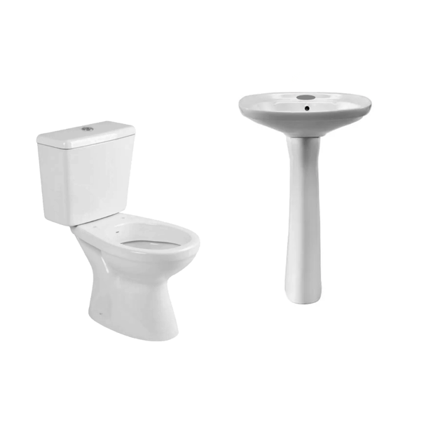 Imagen de Juego baño Capea Italiana inodoro largo + deposito + columna + lavatorio gde 1A.