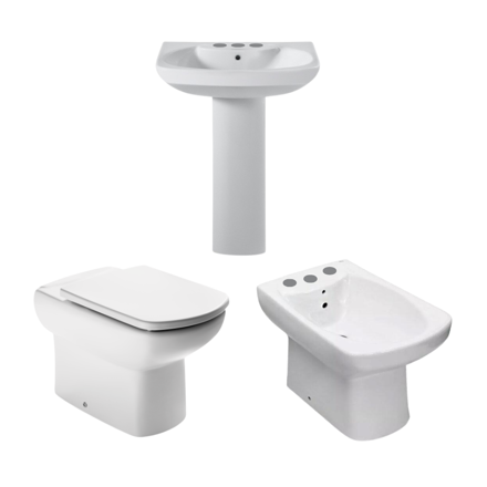 Imagen de Juego baño Dama Senso 4 piezas inodoro corto + lavatorio y bidet 3ag + asiento
