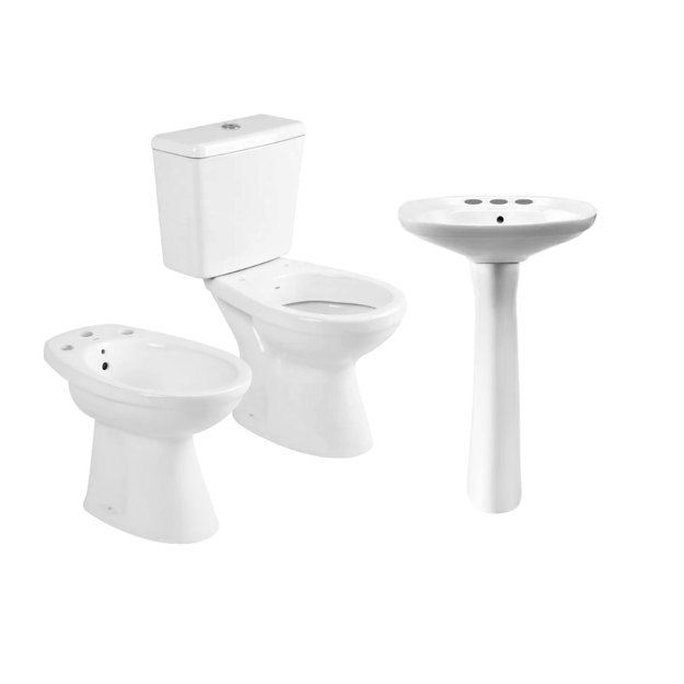 Imagen de Juego baño Capea Italiana bidet + inodoro largo + deposito + columna + lavatorio gde 3A.