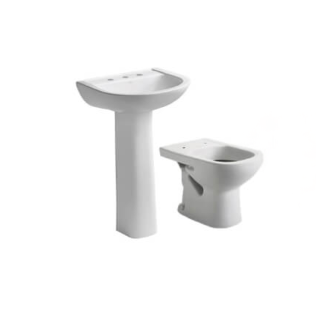 Imagen de Juego baño 3 piezas Inodoro corto+ Lavatorio 3 ag+ columna