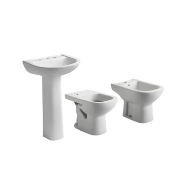 Imagen de Juego baño Bari Inodoro corto+ lavatorio y bidet 1ag+ columna