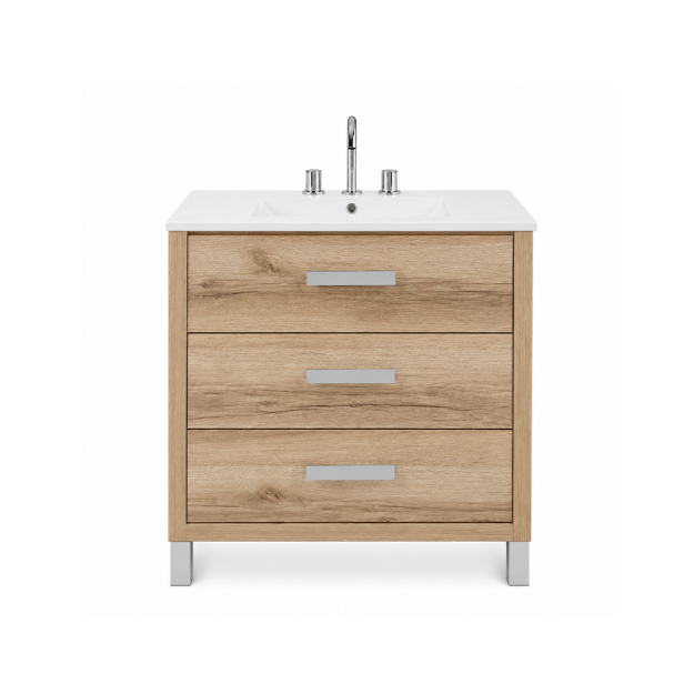 Imagen de Vanitory CAMPI Zamba 80 c/patas- Roble Verona c/mesada loza 3 Ag