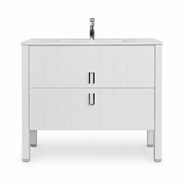 Imagen de Vanitory CAMPI Deck blanco 100 cm c/mesada loza recta 3 Ag.