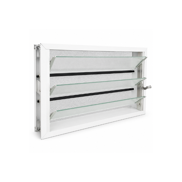 Imagen de Aireador aluminio blanco 60x35 reja mosquitero vidrio traslúcido