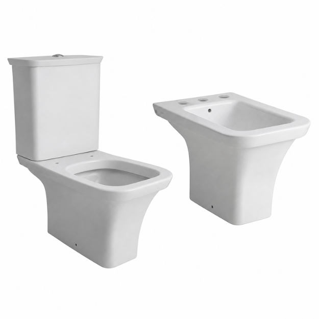 Imagen de Juego baño Milena Ferrum 3 piezas inodoro largo + deposito + bidet 3 a