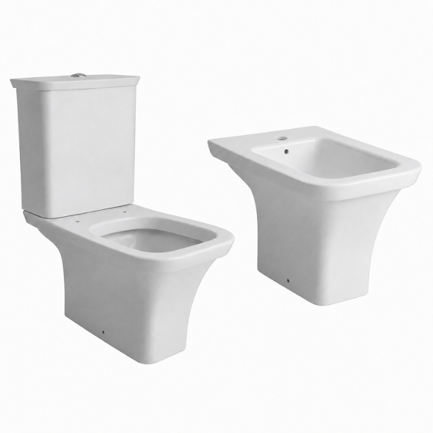 Imagen de Juego baño Milena Ferrum 3 piezas inodoro largo + deposito + bidet 1 a