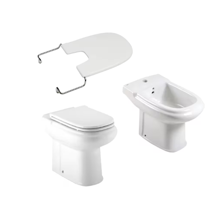 Imagen de Juego baño 4 Piezas Dama Blanco Roca  Inodoro corto+ Bidet 1a+ Asiento+ Tapa  bi